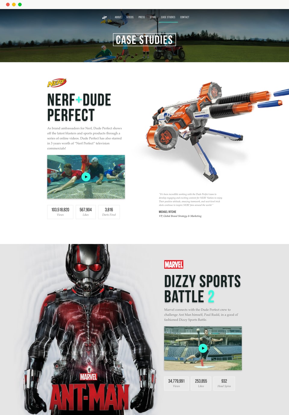 Dude Perfect website case studies screenshot