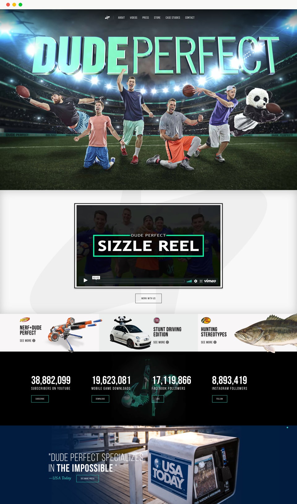 Dude Perfect website homepage screenshot