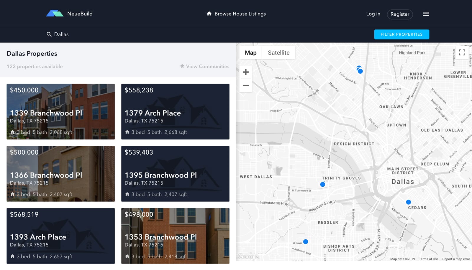 NeueBuild home search and map