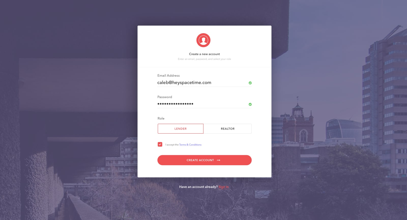 Web design for Steadkey startup registration page